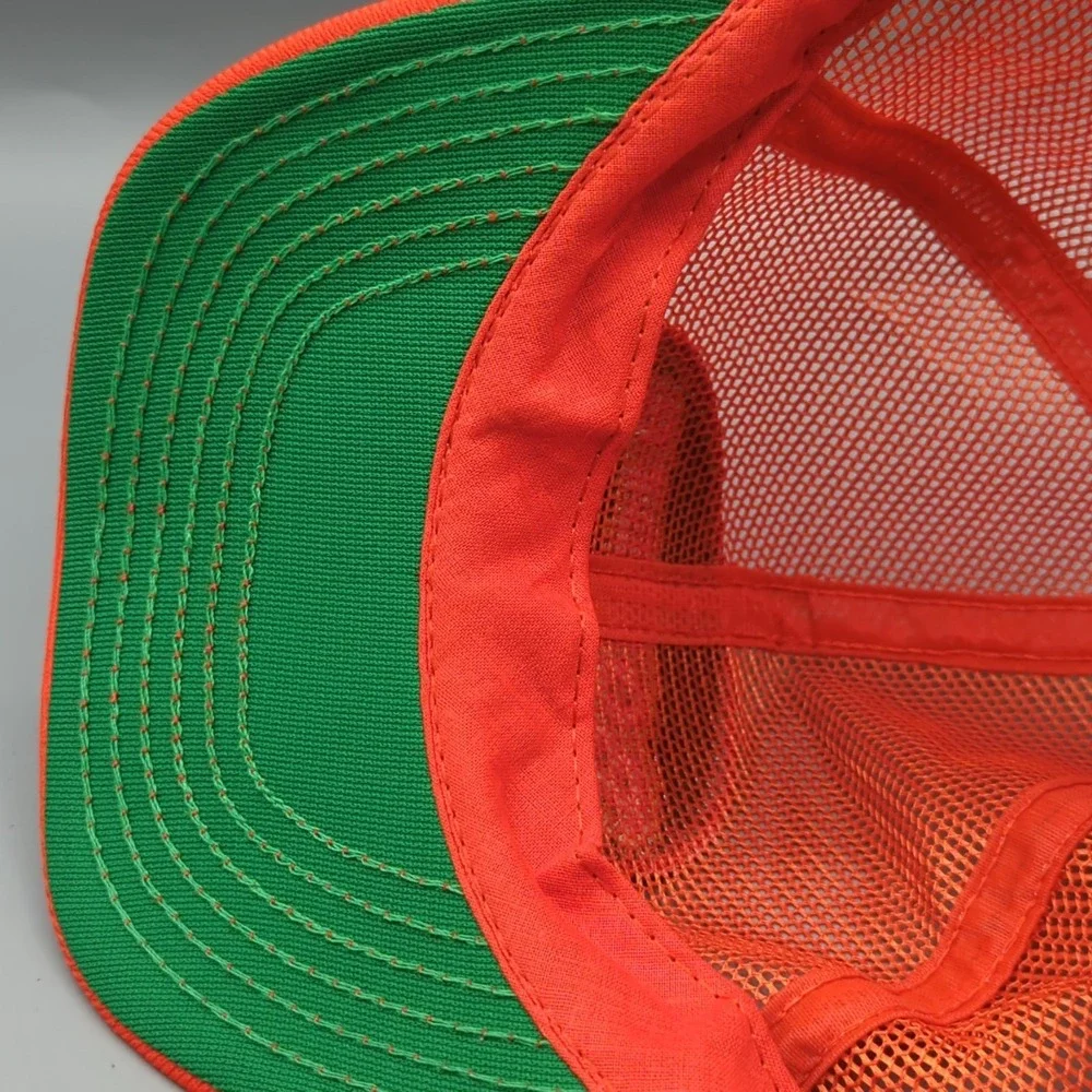 NOS Rare Vintage BOMBER LURES Fishing Hat Cap Orange Full Mesh Large DeLong USA
